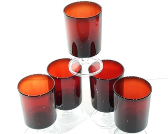 Ruby Red Luminarc Cavalier 5 Glasses 3oz Footed MCM Vintage Cordial /Sherry