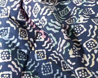 Batik Fabric Navy Cotton 5 yds 42w Green Rose Blue Graphic Tribal Exotic Vintage