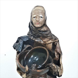 Old Lady Mexican Village People Folk Art Paper Mache Figure Vintage Handmade