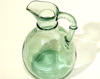 Vintage Green Blown Glass Oil or Vinegar Cruet Mexico Bottle Handle