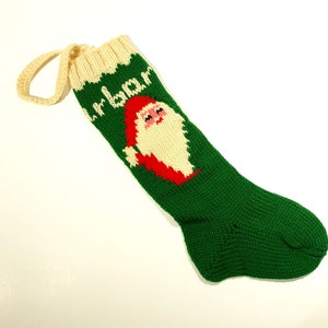 Hand Knitted Santa Christmas Stocking Vintage
