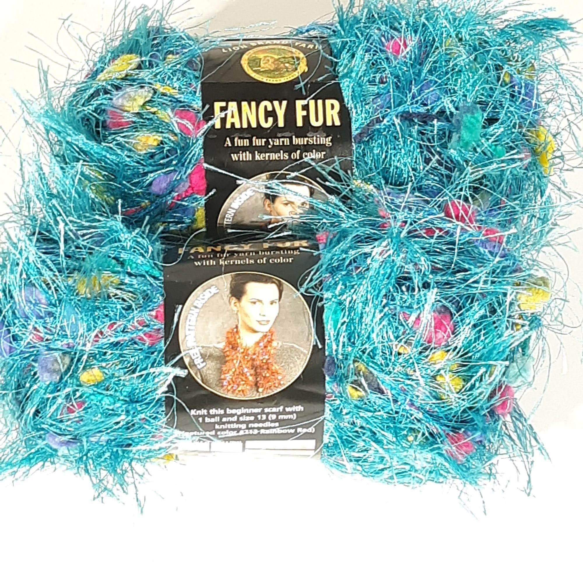 Lion Brand Yarn 2 Skeins Fancy Fur Eyelash Fancy Tropical Turquoise Italy -   Canada