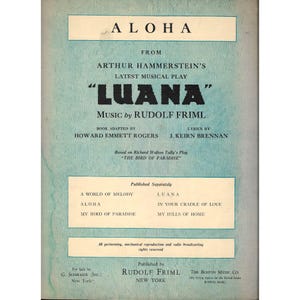 Aloha 1930 Luana Musical Piano Vocals Sheet Music