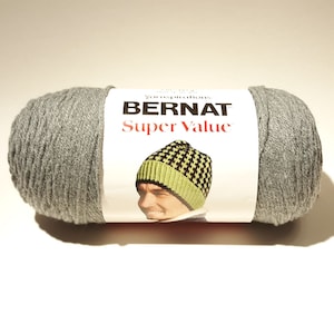 BERNAT-Super Value Solid Yarn. 1 Skein  True Grey 7oz