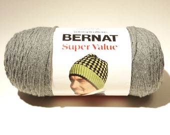 BERNAT-Super Value Solid Yarn. 1 Skein  True Grey 7oz
