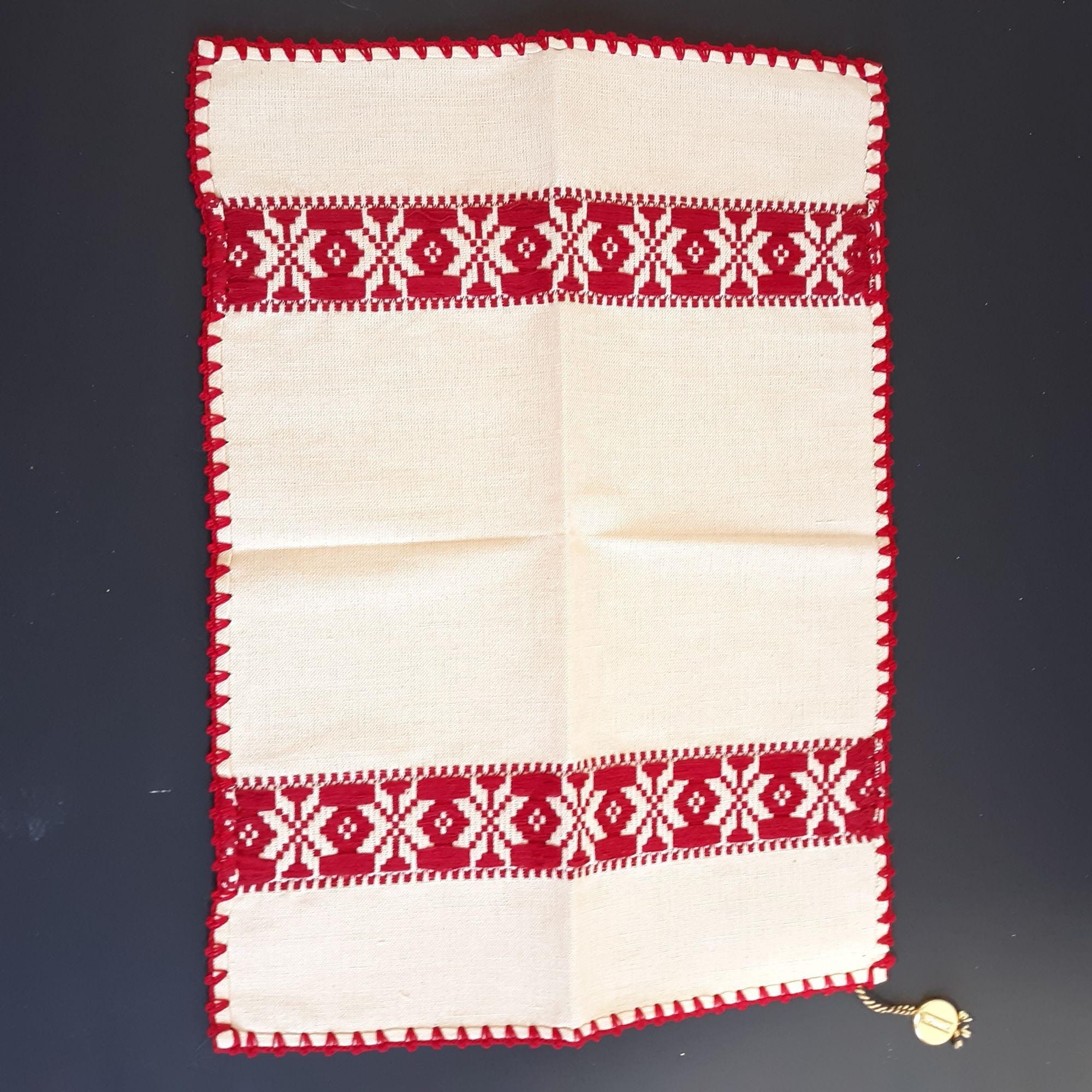 Vintage Embroidered Dresser Scarf Table Mat 16 X 12 Red Ecru Etsy UK