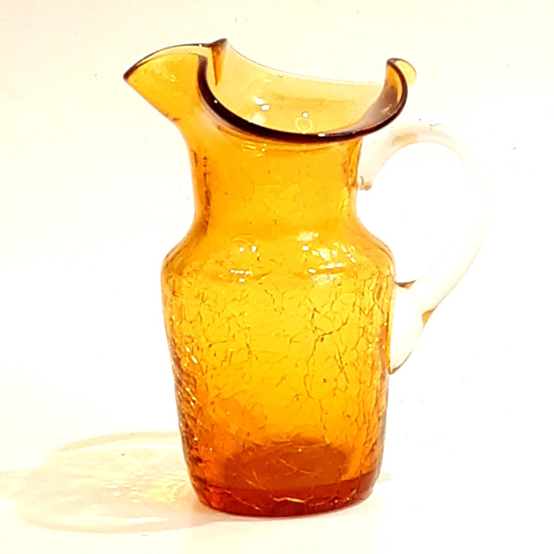 Vintage Amber Crackle Glass Vase/pitcher Hand Blown Etsy