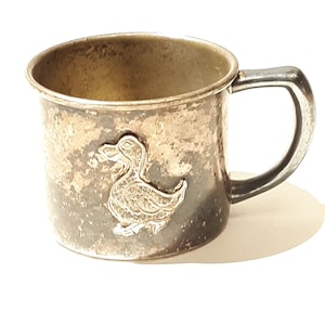 Benedict Baby Cup Mug Silverplate Vintage Duck Patina