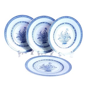 4 TIENSHAN Chrysanthemum Rice Grains Pattern Blue and White Bread/Butter Plates