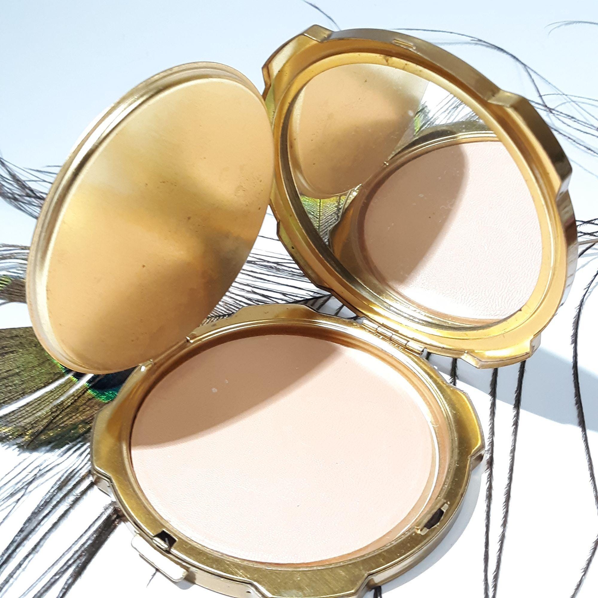 Gold Powder Compact - Etsy Van-Ace Powder Compact Mirror Gold-tone Satin Gloss Stripe Embossed Floral Back main image 2