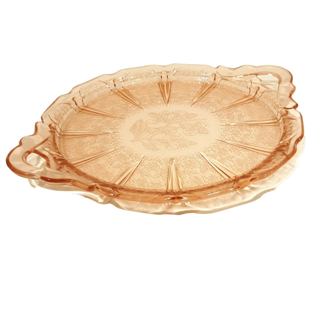 Pink Depression Glass Platter With Handles
