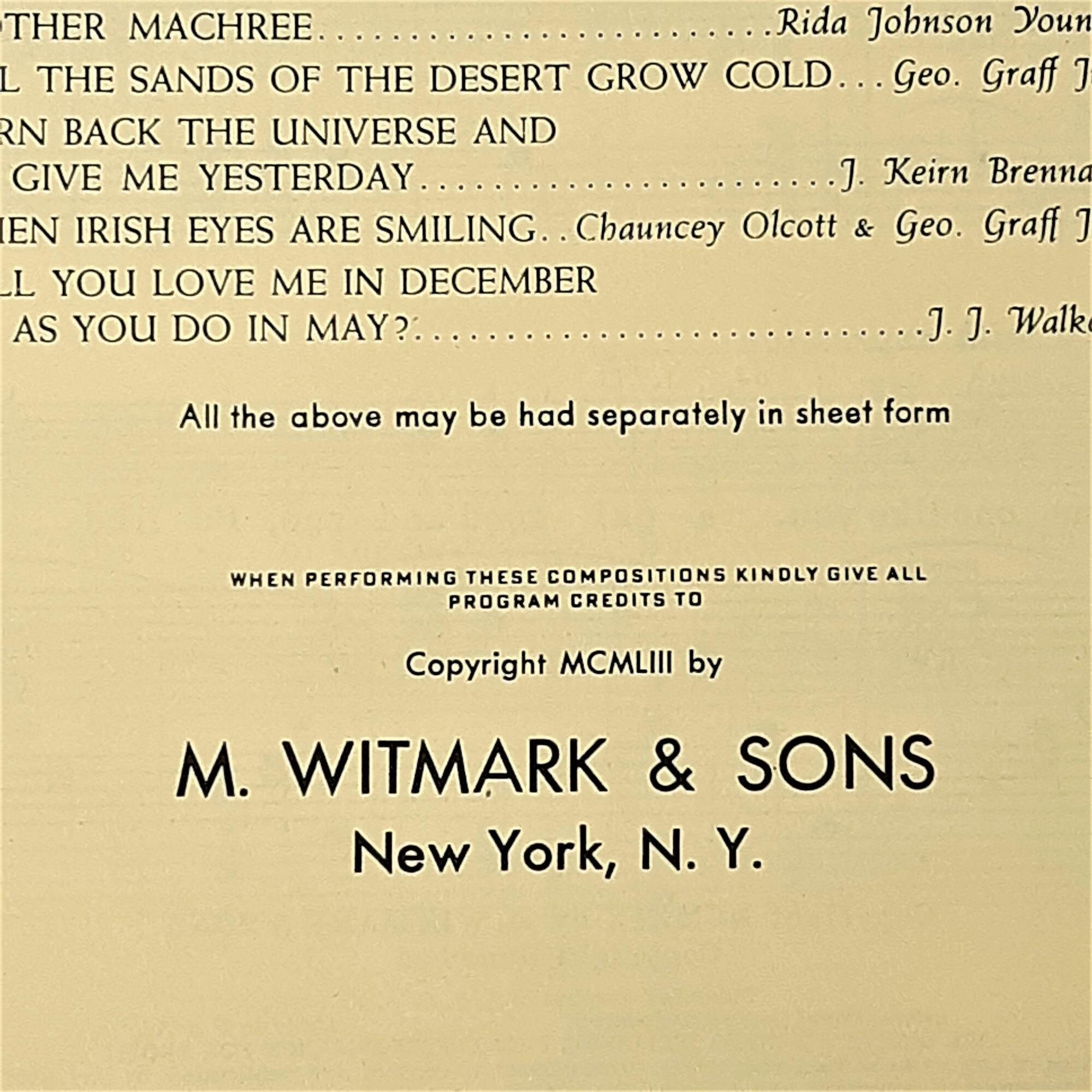 Earnest R Ball Song Album 1953 Tin Pan Alley Pop Vocal Music A Witmark