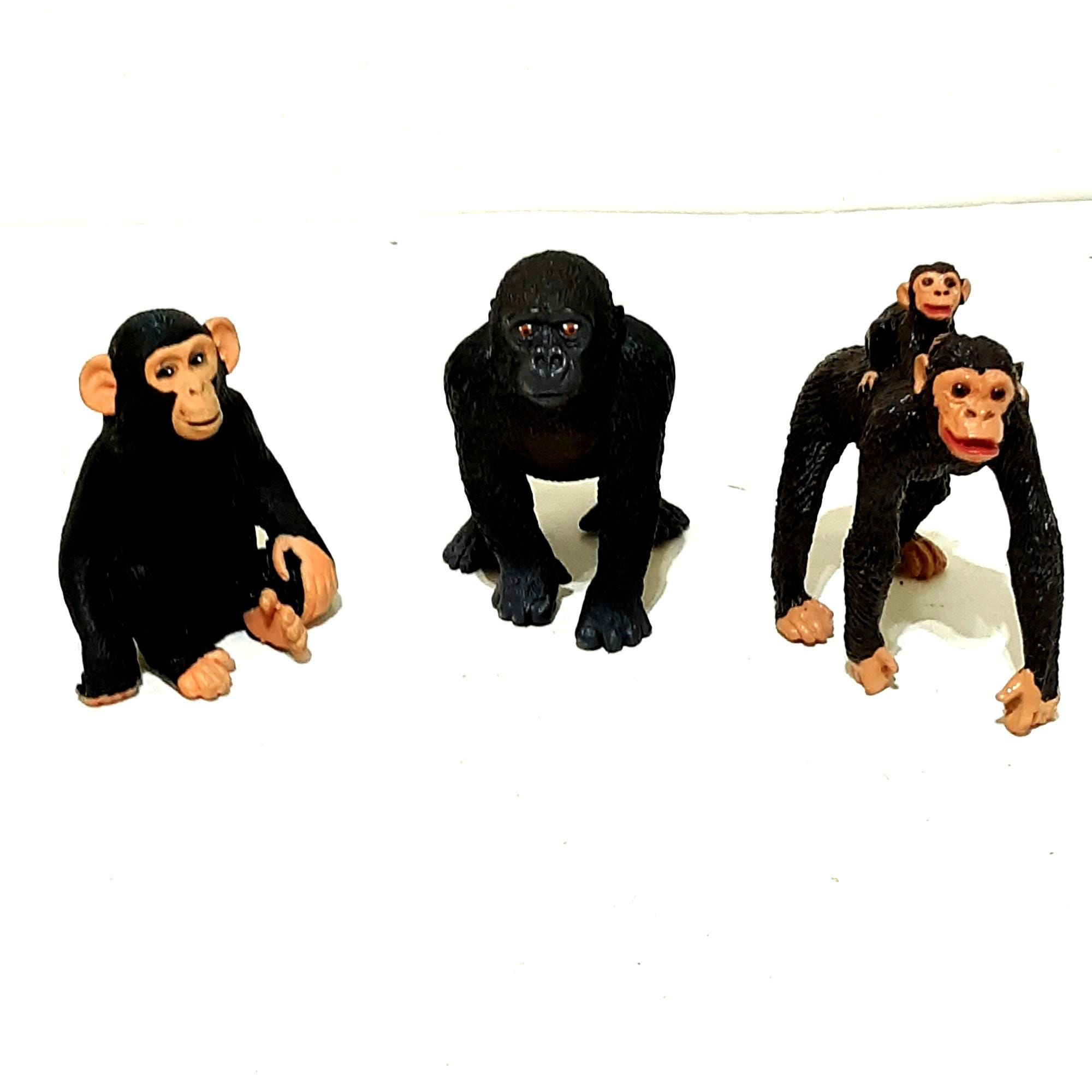 Set of 3 Monkey Figurines - Cute Apes With Baby - Animal Toys