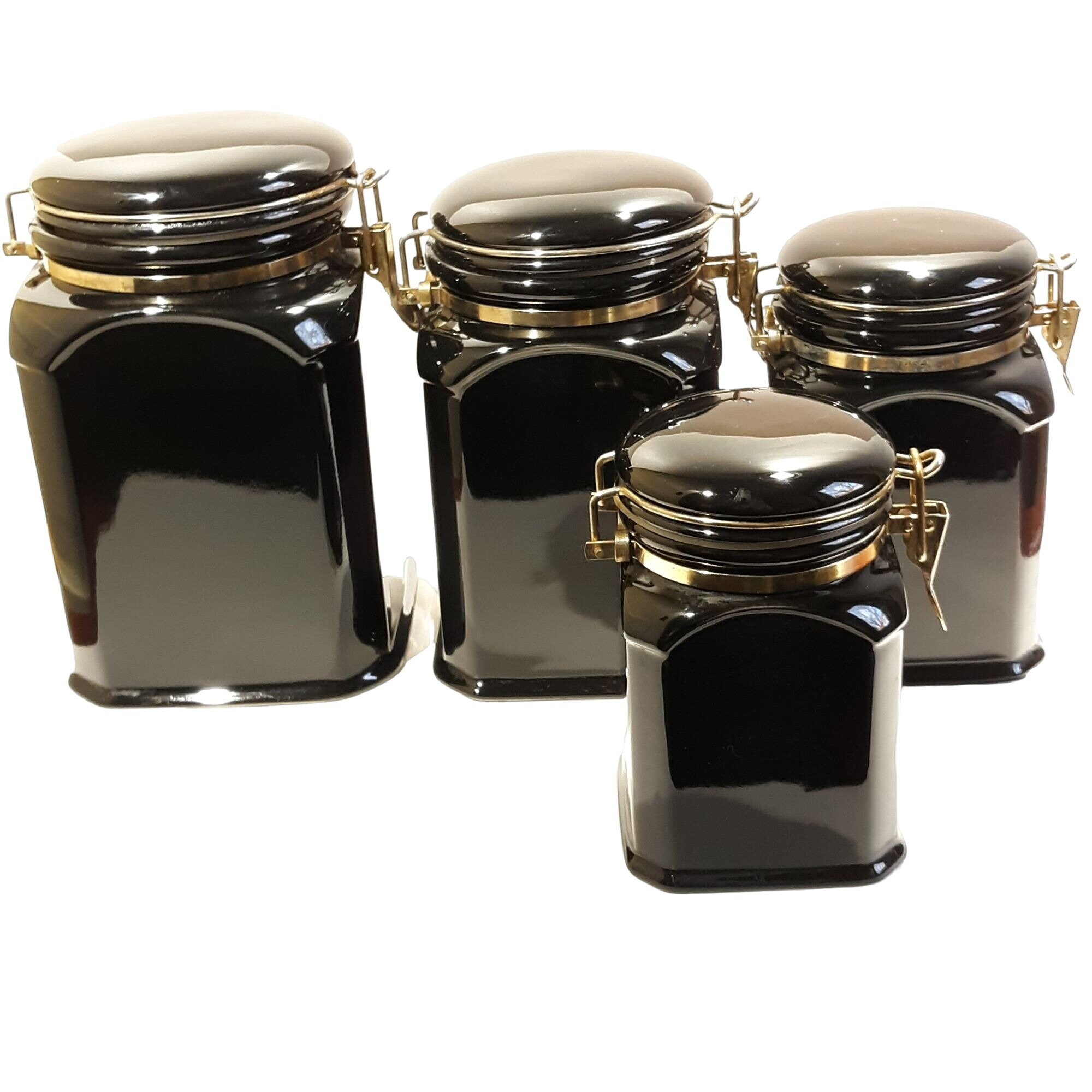 Black Ceramic Canister Set 4 Gold Detail Allah Vintage - Etsy