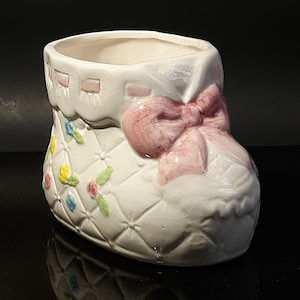 Vintage Quilted Ceramic Baby Bootie Planter
