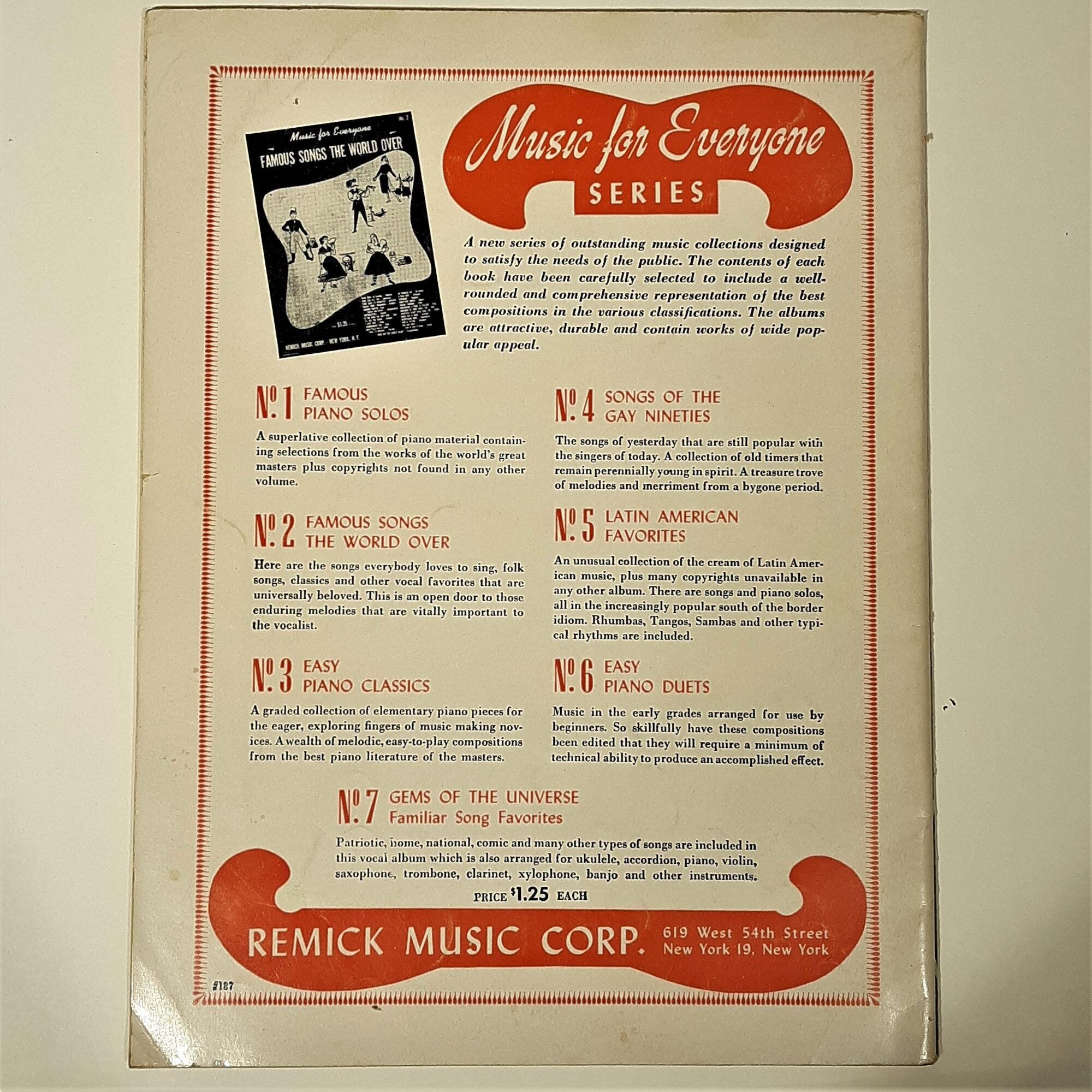 Earnest R Ball Song Album 1953 Tin Pan Alley Pop Vocal Music A Witmark