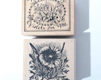 Floral Rubber Wood Block Stamps 2 Violets For You Wildflower 1 11/16 x 2