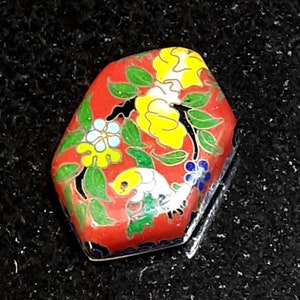 Vintage Cloisonne Anillo Opio Caja Pescado Paralelogramo Floral