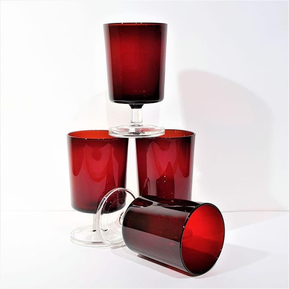 Ruby Red Luminarc Cavalier 4 Glasses 8oz Footed MCM Vintage Water Wine -  Etsy