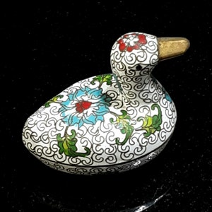 Vintage Cloisonne Trinket Ring Opium Box Duck Goose Lotus 672