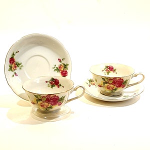 2 Tea Cup Saucer Roses Gold Band Occupied Japan Bone China