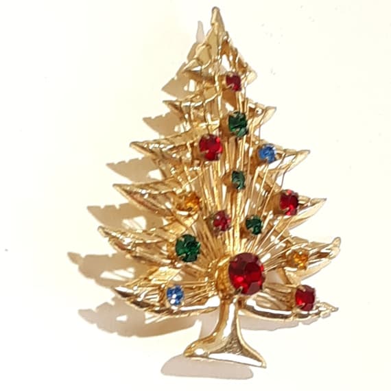 Brooks Vintage Christmas Tree Brooch Rhinestones … - image 2