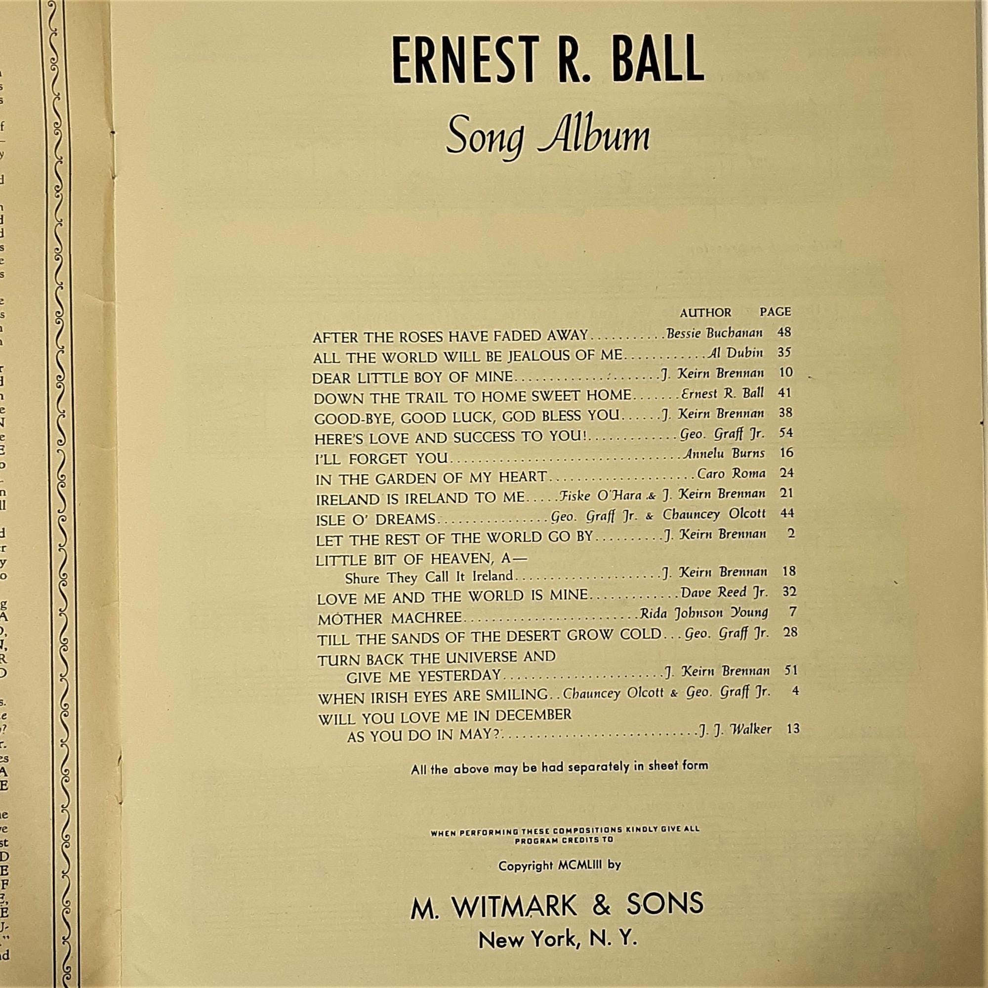 Earnest R Ball Song Album 1953 Tin Pan Alley Pop Vocal Music A Witmark