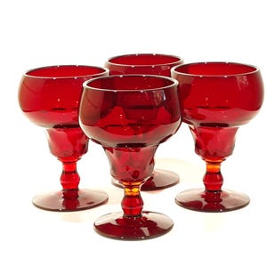 Fenton Georgian Ruby 4 Water Glasses Goblets Honeycomb Stemmed Red