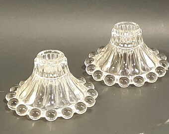 Anchor Hocking Berwick Pattern 2 Boopie Taper Candle Holders Pair Clear Glass