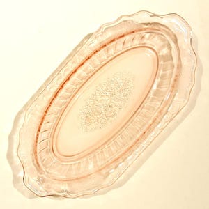 Mayfair Open Rose Pink Depression Glass 11&quot; Prato de aipo oblongo Hocking Glass Co