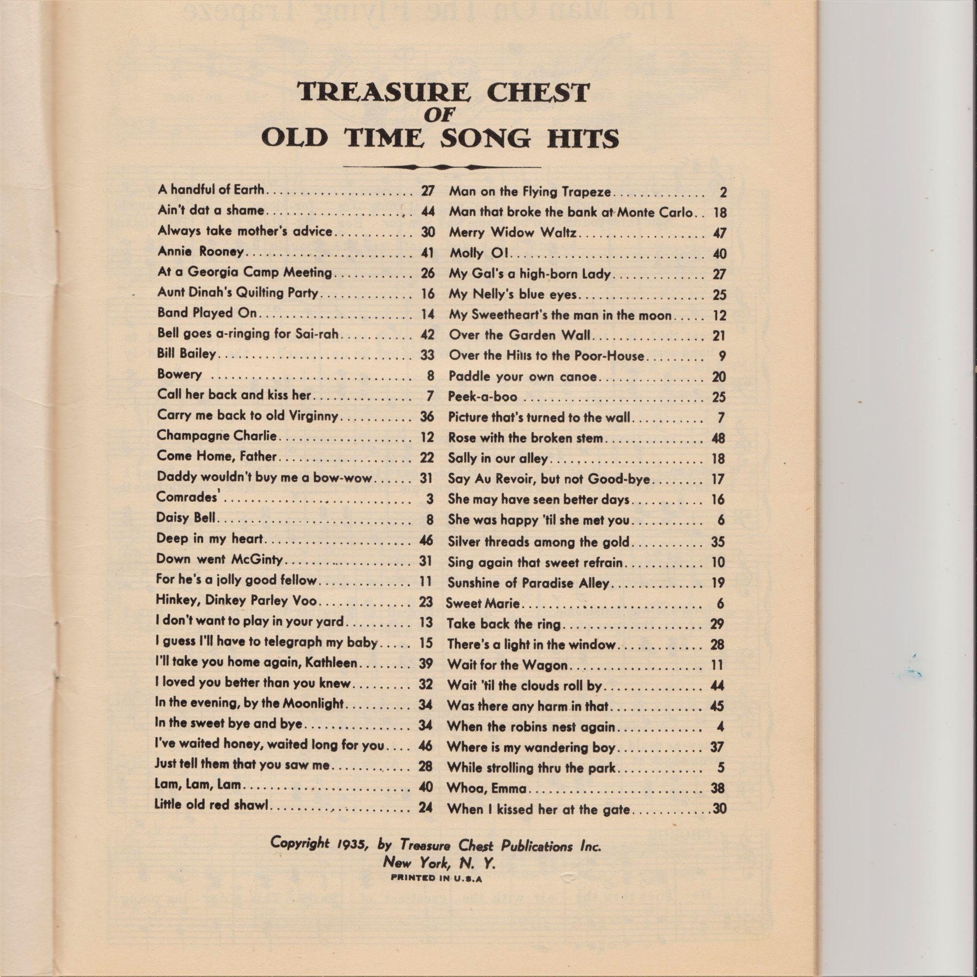 Treasure Chest of Old Time Song Hits 1935 Song Book Sheet Music Etsy