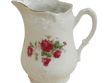 Pot à crème floral vintage en porcelaine avec motif rose et anse ornée