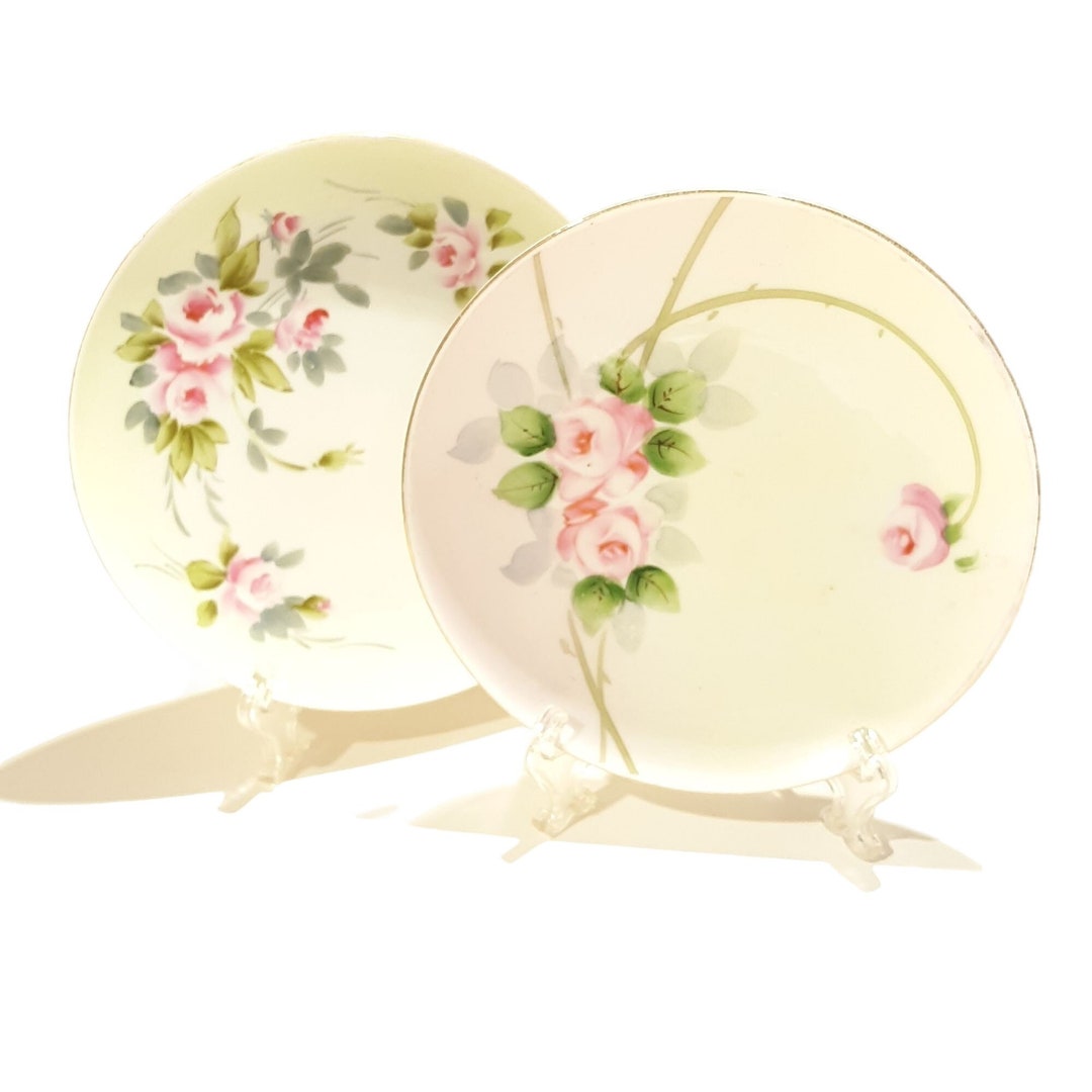 Vintage Nippon China Plates Set 2 Handpainted Florals Etsy