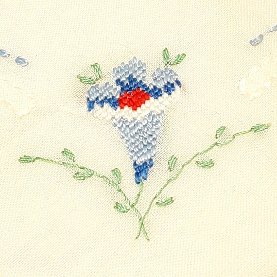 Needlepoint Floral Corner Vintage Hankie White Li… - image 1