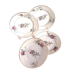4 Limoges J.B. France Vintage Floral & Bird Porcelain 6&quot; Dessert Plates Set
