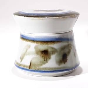 Handcrafted Ceramic Lidded Jar By Chris Krueger With Abstract Green & Blue Brushstrokes