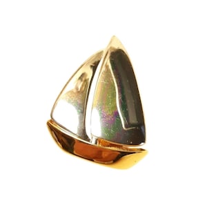 Vintage Silver Gold-Tone Sailboat Pin Brooch Retro Nautical Brooch