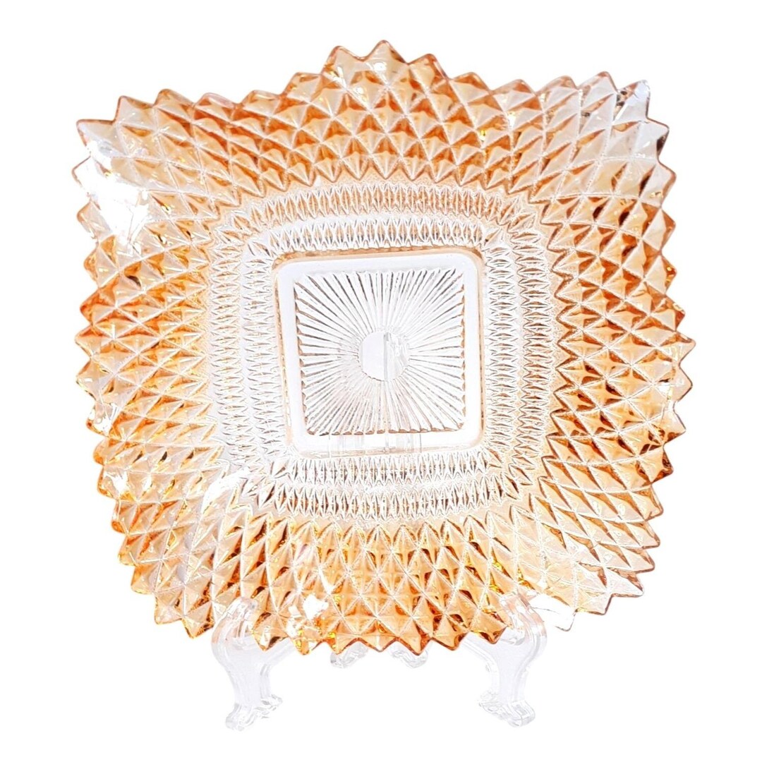 Point Squer Indiana Glass Company Diamond Point Square Iridescent Marigold Carnival ...
