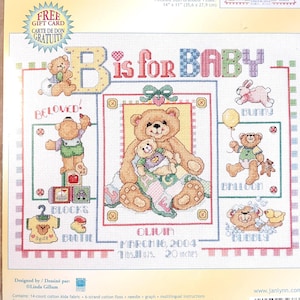 Janlynn &quot;B&quot; Is for Baby Birth Announcement Counted Cross Stitch Kit 14x11 New