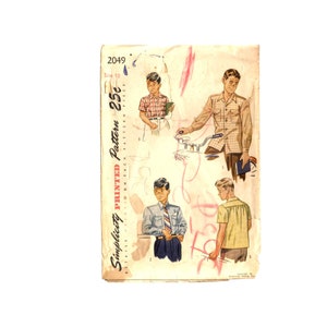 Vintage 1940s Pattern Simplicity 2049 Boys Button Front Shirt