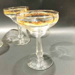 4 Vintage Gold Band Crystal Champagne Tall Sherbet