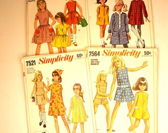 Simplicity 7564 7521 7282 6946 Vintage 60s Girls Dress Romper Chubbie Size 121/2 Cut Complete
