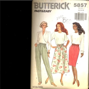 Butterick 5857 Fast Easy Misses A-Line Skirt Pants 90s Sewing Pattern Size 12-14-16 UNCUT