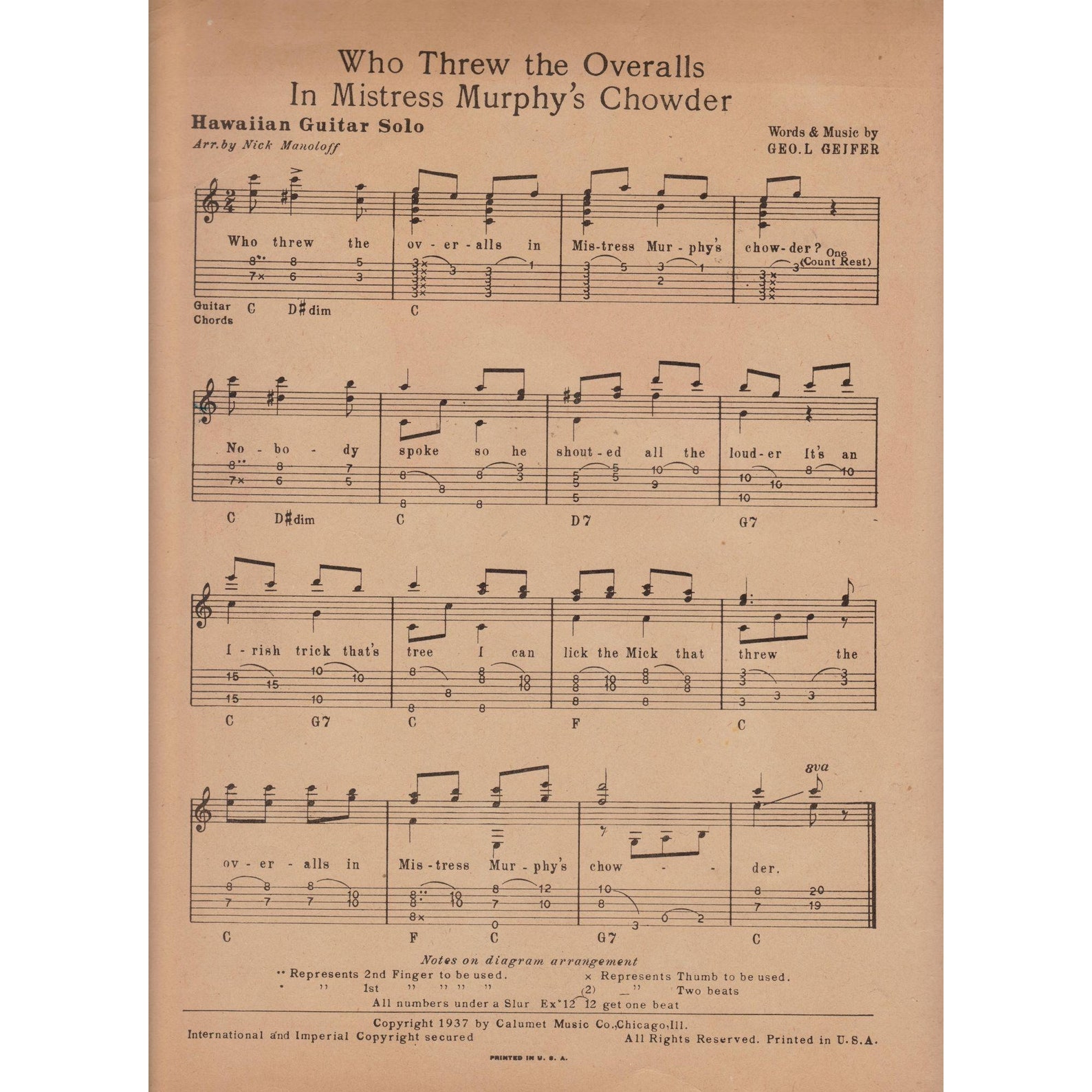 Who Threw the Overalls in Mistress Murphys Chowder Vintage Sheet Music