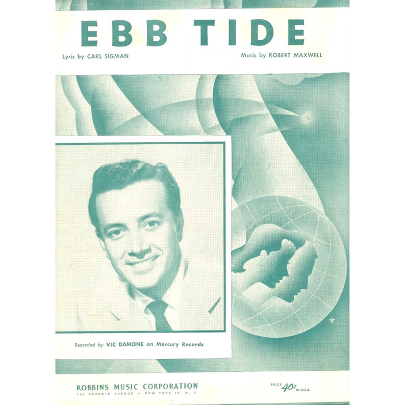 Ebb Tide Vic Damone Inset Vintage 1953 Sheet Music Piano Vocals Etsy
