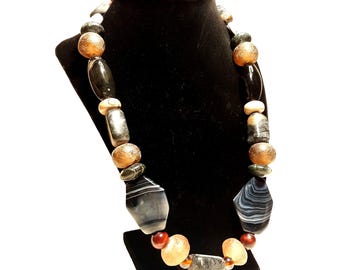 Natural Stone Necklace Agate Jasper Coral 22"