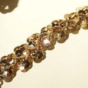Gold 1&quot; Mettallic Sequin Woven Braid Trim 4 Yds Sewing Crafts Scrapbooking NOS