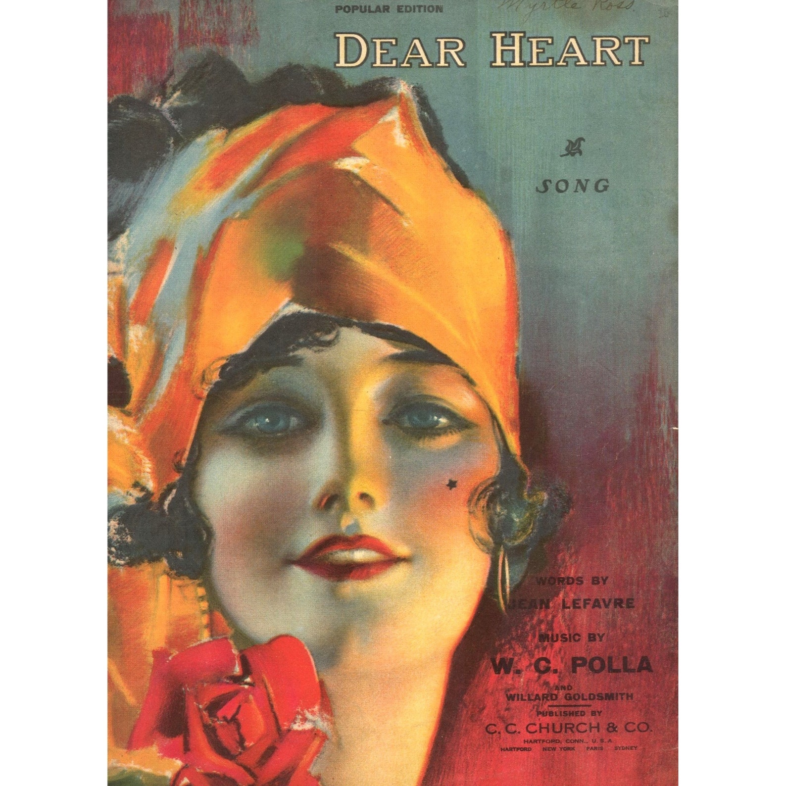 Dear Heart Song 1919 Piano Sheet Music Polla Portrait Graphic Flapper ...