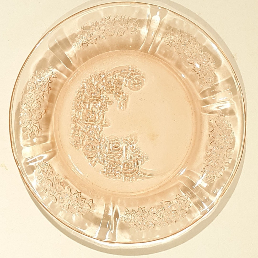 Sharon Cabbage Rose Pink Depression Glass 6 Bread Butter Etsy