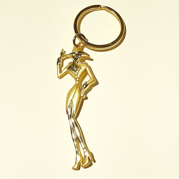 Vintage J C Signed Keychain Gold tone Fashionista - image 1